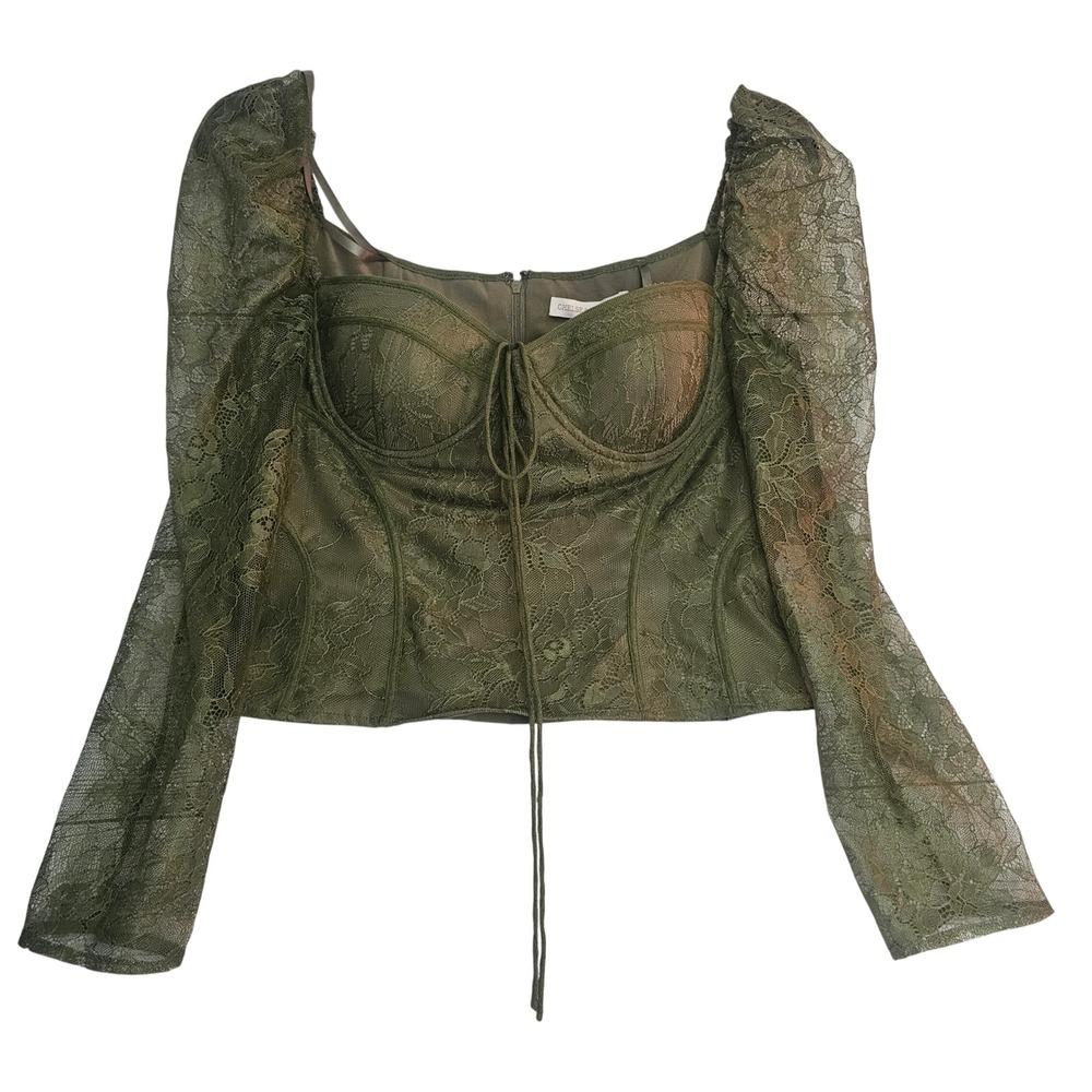 Chelsea & Violet Size 6 Woven Laura Olive Lace Sweetheart Crop Top NWT 1159